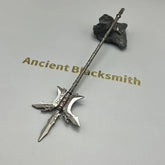 Anime-style zinc alloy polearm replica by BlacksmithSONG on stone, Ancient Blacksmith text