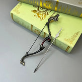 Anime-style 1:6 zinc alloy bow and arrow replica collectible on decorative books, BlacksmithSONG