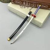 Anime-style zinc alloy katana replica with detailed handle and black scabbard for display.