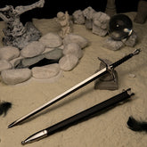 1:6 anime-style zinc alloy sword replica with black handle and scabbard on decorative display