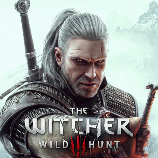 Anime-style warrior with silver hair and sword, The Witcher Wild Hunt collectible display.