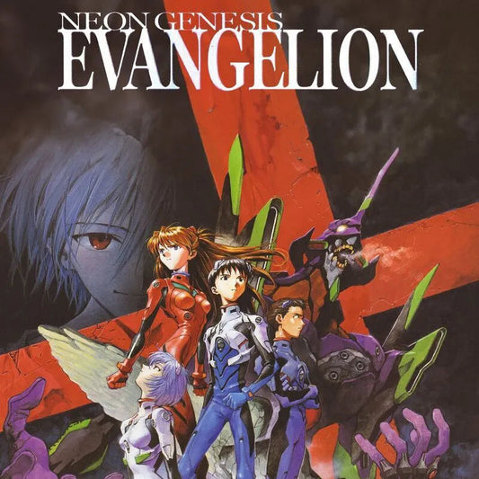 Neon Genesis Evangelion anime characters with mecha robot, anime-style poster art