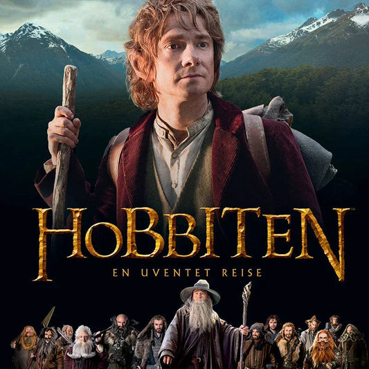 Hobbit adventure movie poster with fantasy characters and mountains, ideal for collectible weapon fans