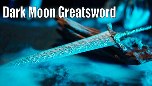 Anime-style zinc alloy Dark Moon Greatsword replica with blue light, collectible display