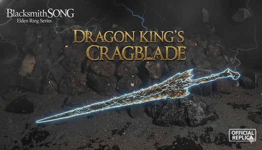 BlacksmithSONG Dragon King's Cragblade anime-style replica sword on rocky ground, official collectible