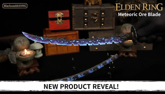 Elden Ring Meteoric Ore Blade 1:6 anime-style zinc alloy replica sword by BlacksmithSONG on display