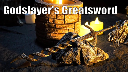 Anime-style zinc alloy Godslayer's Greatsword replica collectible on stone, candlelit