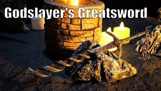 Anime-style zinc alloy Godslayer's Greatsword replica collectible on stone, candlelit