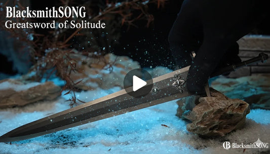 BlacksmithSONG Greatsword of Solitude 1:6 anime-style replica with snow and rock display