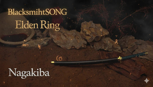 Nagakiba anime-style zinc alloy katana replica by BlacksmithSONG, displayed on earthy background