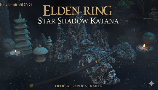 BlacksmithSONG Star Shadow Katana 1:6 anime-style weapon replica displayed in a mini zen garden setting