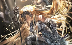 Anime-style warrior woman in silver armor with long blonde hair holding a sword, dynamic pose