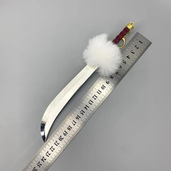 1:6 scale anime-style zinc alloy sword replica with white pompom, red handle, and ruler for size