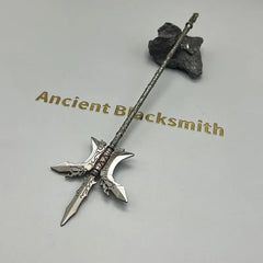 Anime-style zinc alloy polearm replica by BlacksmithSONG on stone, Ancient Blacksmith text