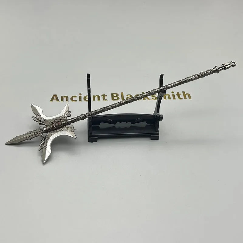 1:6 scale anime-style zinc alloy polearm replica on display stand, Ancient Blacksmith text