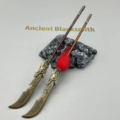 1:6 scale anime-style zinc alloy guandao replicas with dragon design, red tassels, and stone stand by BlacksmithSONG.