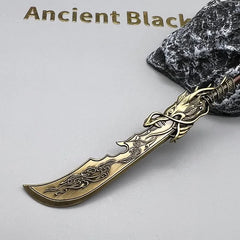 Anime-style zinc alloy dragon sword replica collectible on stone display, BlacksmithSONG