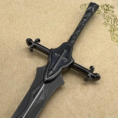 1:6 scale anime-style black sword replica with cross guard on tan background, BlacksmithSONG collectible