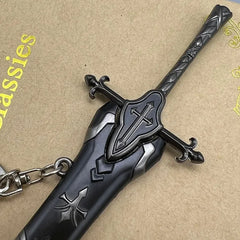 1:6 scale anime-style black zinc alloy sword replica keychain with cross guard, BlacksmithSONG collectible