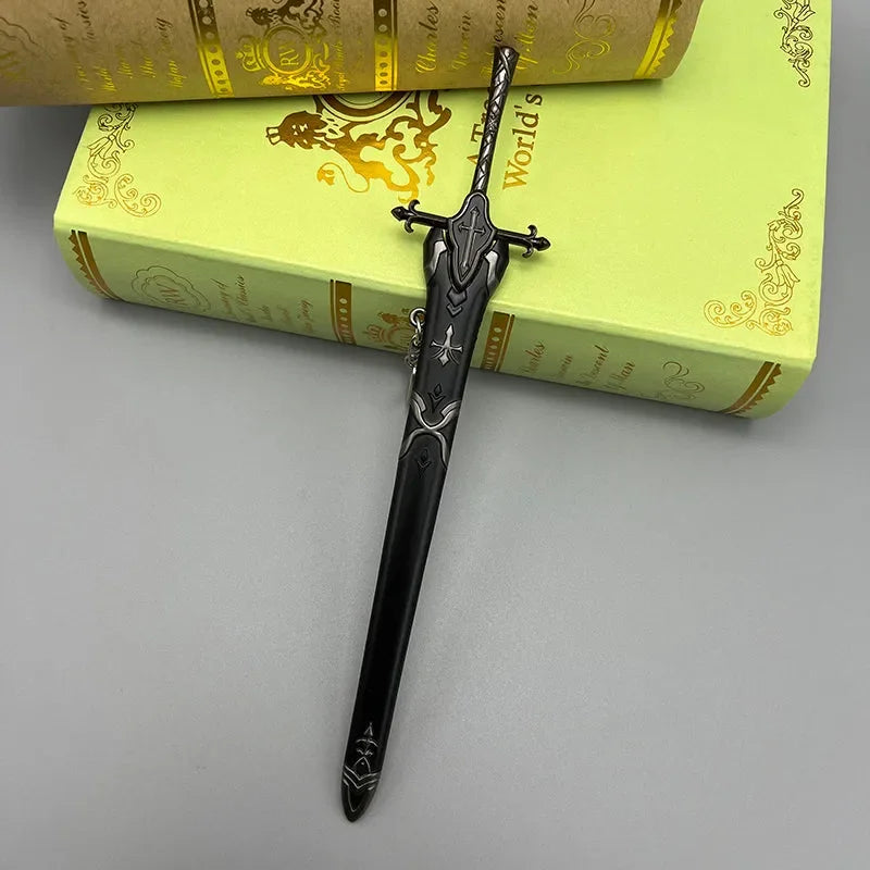 1:6 scale anime-style black sword replica with sheath on books, BlacksmithSONG collectible