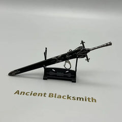 Anime-style zinc alloy sword replica with ornate scabbard on stand, Ancient Blacksmith text