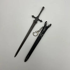 1:6 scale anime-style zinc alloy sword replica with engraved sheath and keychain on white background