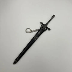 1:6 scale anime-style black zinc alloy sword replica keychain on white background