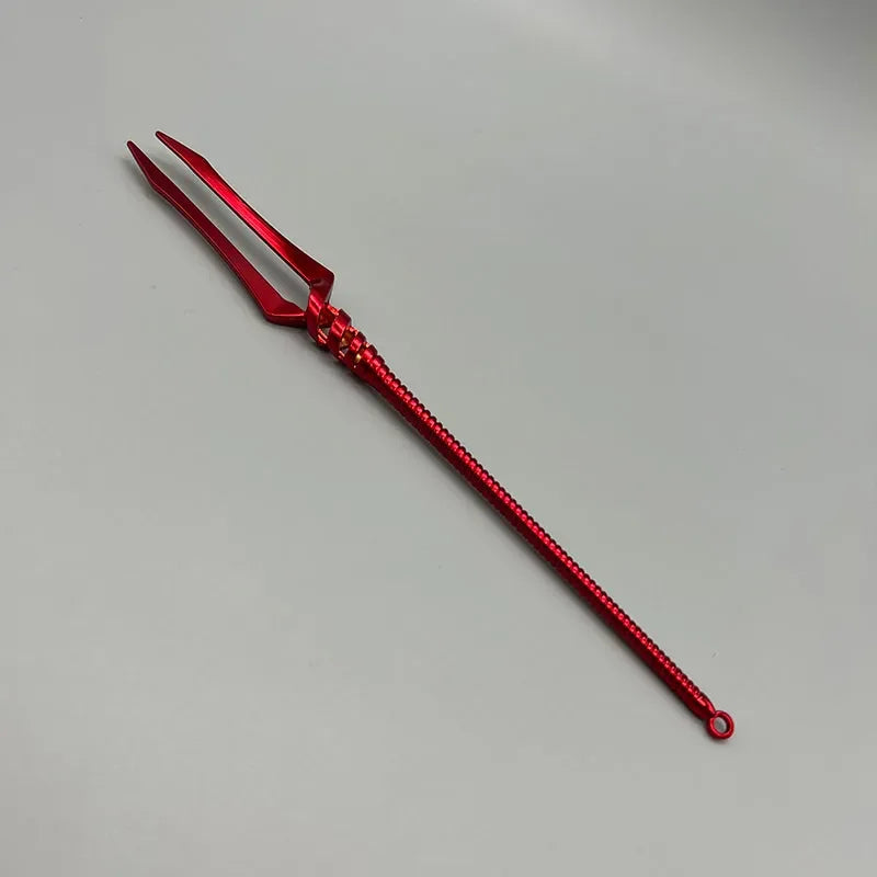 Red zinc alloy anime-style mini trident replica collectible on neutral background