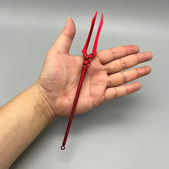 Hand holding red 1:6 anime-style zinc alloy trident replica collectible by BlacksmithSONG