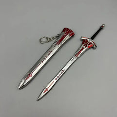 Anime-style 1:6 zinc alloy replica sword with sheath, red and silver, collectible display.