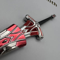 Anime-style zinc alloy sword replica with red and silver details, collectible display item.