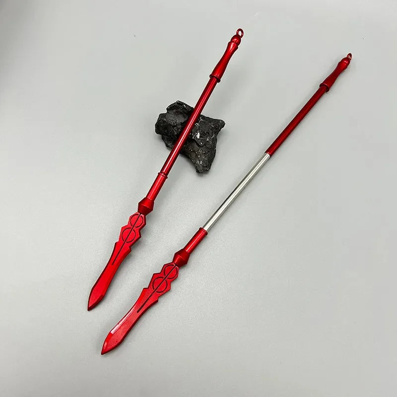 Red 1:6 scale anime-style zinc alloy spear replica collectible on light background