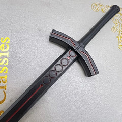 Anime-style black zinc alloy sword replica with red accents, collectible cosplay weapon