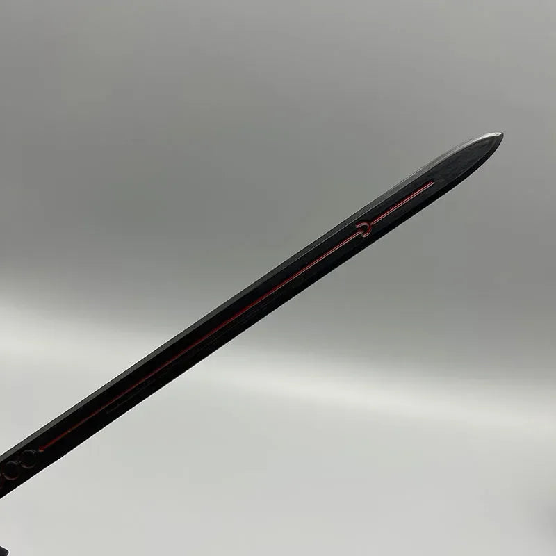 Anime-style black zinc alloy sword replica with red accents, collectible for display or cosplay