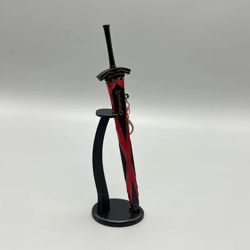 1:6 scale anime-style black and red zinc alloy sword replica on display stand, collectible from BlacksmithSONG