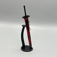 1:6 scale anime-style black and red zinc alloy sword replica on display stand, collectible from BlacksmithSONG
