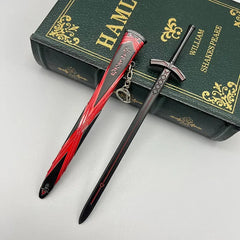 Anime-style black and red zinc alloy sword replica with sheath, collectible by BlacksmithSONG