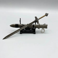 1:6 scale anime-style zinc alloy sword replica with sheath on display stand, collectible item