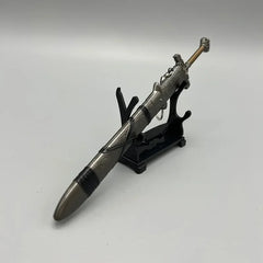 Anime-style 1:6 zinc alloy rifle replica collectible on black display stand, BlacksmithSONG