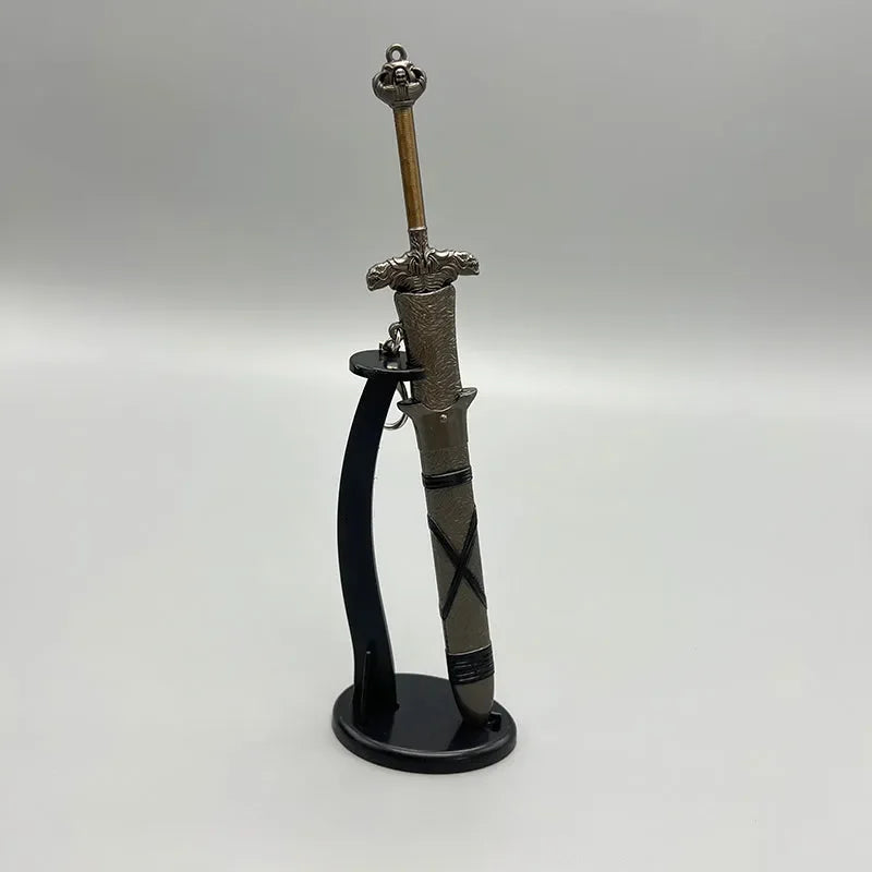 1:6 anime-style zinc alloy sword replica with ornate hilt on display stand, BlacksmithSONG collectible