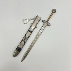 1:6 scale anime-style zinc alloy sword replica with sheath and keychain on a white background
