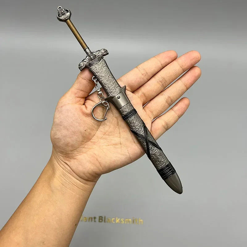 Hand holding 1:6 anime-style zinc alloy sword replica collectible with detailed handle