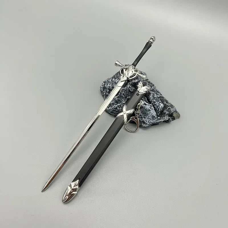 1:6 anime-style zinc alloy sword replica with sheath displayed on stone, collectible from BlacksmithSONG