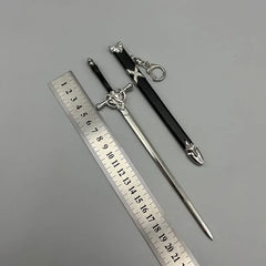 1:6 scale anime-style zinc alloy replica sword with sheath and ruler on gray background
