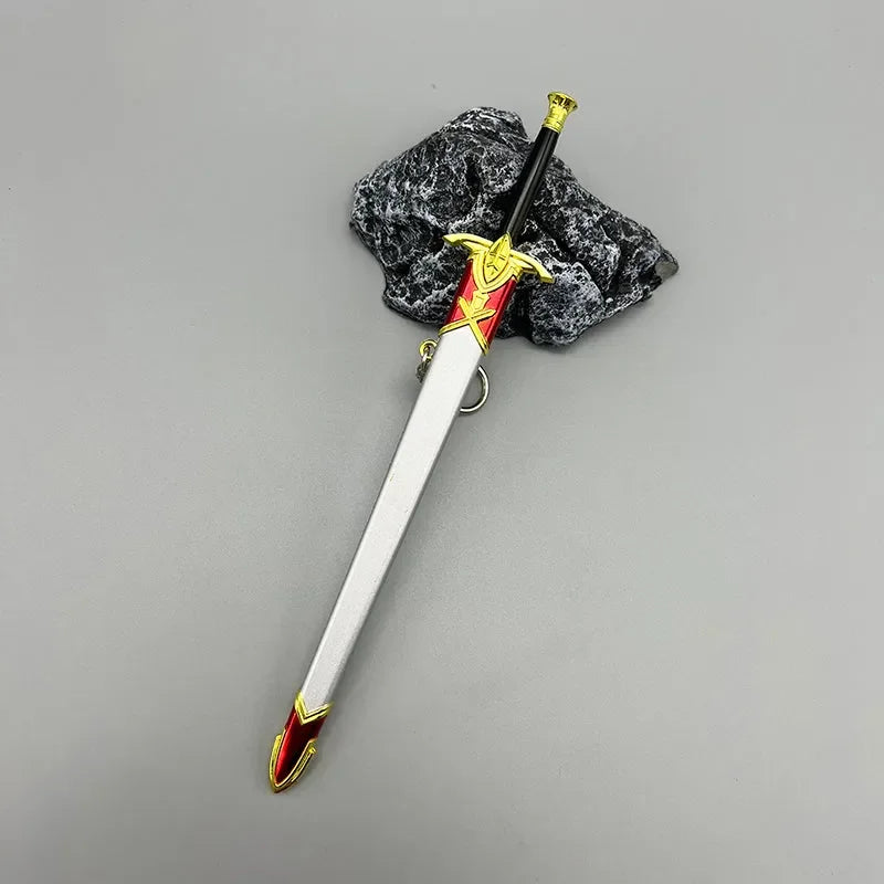 1:6 anime-style zinc alloy sword replica with red and gold accents on gray background
