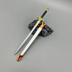 1:6 scale anime-style zinc alloy sword replica with sheath on stone display, BlacksmithSONG collectible.
