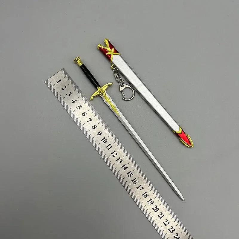 1:6 anime-style zinc alloy sword replica with sheath and ruler on gray background