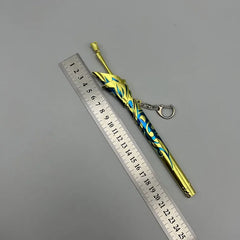 1:6 scale anime-style zinc alloy sword replica with blue and gold design beside a ruler