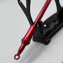 Red zinc alloy anime weapon replica on black display stand, collectible from BlacksmithSONG