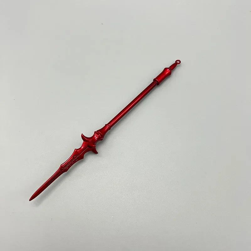 Red zinc alloy anime-style spear replica collectible on plain background